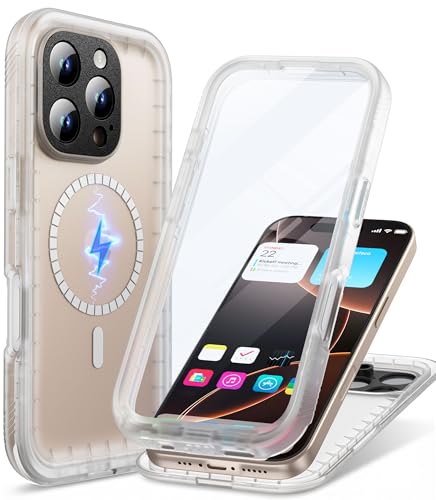Cozycase for iPhone 16 Pro Waterproof Magnetic Case TOP Protective Clear | Compatible with MagSafe Heavy Duty 360 Full Body Shockproof Dustproof with Screen Camera Protector Hard Front Back Cover - color: Frosted Clear, size: For iPhone 16 Pro