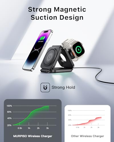 3-in-1 Foldable Magnetic Wireless Charging Station - color: Black