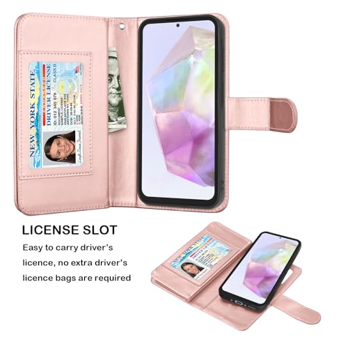 Njjex Galaxy A36 5G Case, For Samsung Galaxy A36 5G Wallet Case, [9 Card Slots] PU Leather ID Credit Holder Folio Flip [Detachable] Kickstand Magnetic Phone Cover & Lanyard for Samsung A36 [Rose Gold] - color: Rose Gold