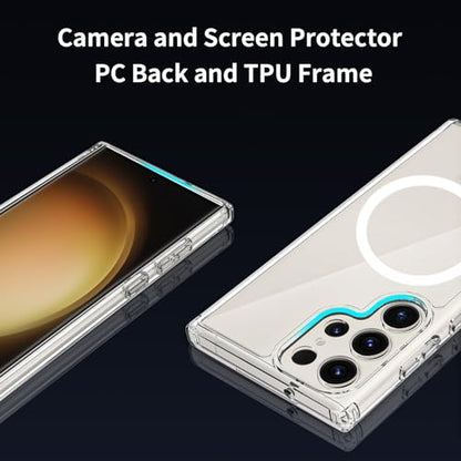 for Samsung Galaxy S23 Ultra Case Magnetic, [Compatible with Magsafe] 6.8 Inches Heavy Duty Protection Wireless Charging Lightweight Shockproof Anti-Slip Transparent Protective Phone Cover, Clear - color: Clear Magnetic