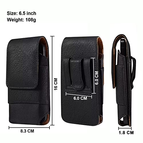 Cell Phone Belt Clip Holster Leather Men, Cell Phone Waist Bag with Card Holder, Vertical Leather Smartphone Pouch with Belt Loop Carry Case Travel Outdoor Camping Phone Belt Holder Wallet Fanny Pack - color: Black, size: 6.5 INCH