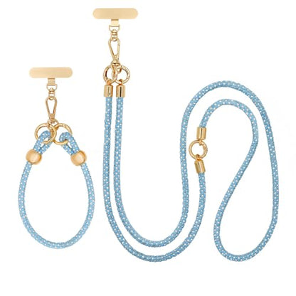 Crystal Phone Strap Crossbody and Wrist Lanyard, Anti Theft Layered & Wrist Strap Cell Phone Neck for Women - color: Blue a
