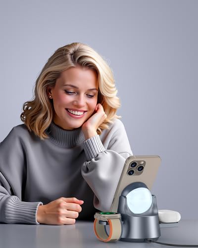 Magnetic Wireless Charging Station, 4-in-1 Charger with Night Light