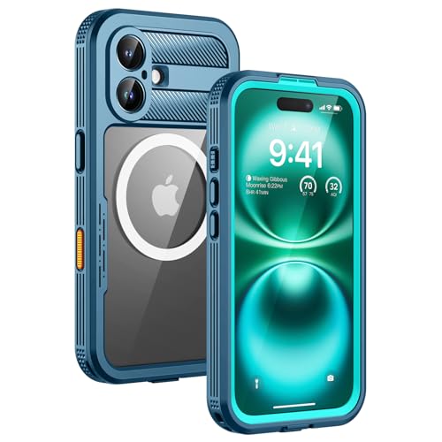 Lanhiem Magnetic for iPhone 16 Plus Case, IP68 Waterproof Dustproof Case, [Compatible with Magsafe] [Built-in Screen Protector] Full Body Heavy Duty Rugged Phone Cover 6.7 inch, Blue/Clear - color: Blue, size: for iPhone 16 Plus