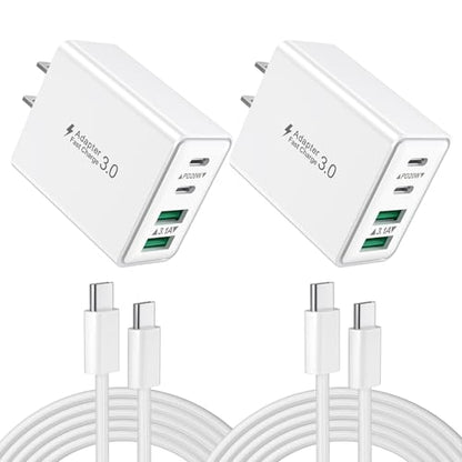 2-Pack iPhone17 16 15 Fast Charger Block with 6FT USB C Cable, 40W 4-Port USB C Charging Block for iPhone 16 17 15 Pro Max Plus Series/iPad Pro, Samsung, Multi Wall Plug Power Adapter Charger Brick - color: 2-Pack Plug /6FT C-C White