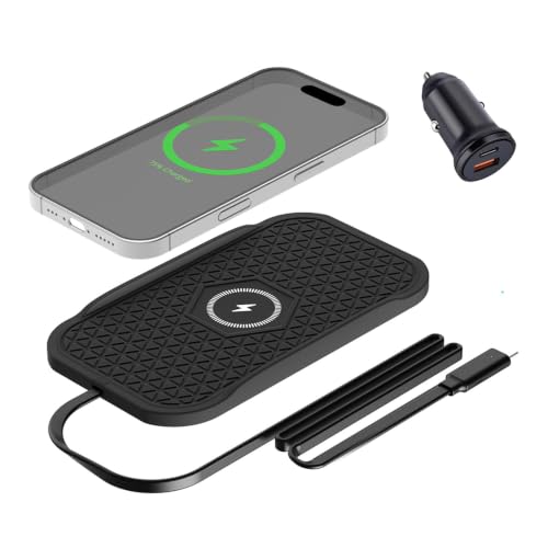 Wireless Car Charger,Fast Wireless No-Slip Charging Pad for car Cell Phone Cordless Charger mat Samsung Galaxy S24/S23/S22/S21, Android Phones, iPhone 16/15/14/13/12 Series,Airpod (Black)