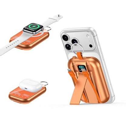 for MagSafe Portable Charger, 10000mAh Power Bank with Built-in 2 Cables - color: Orange