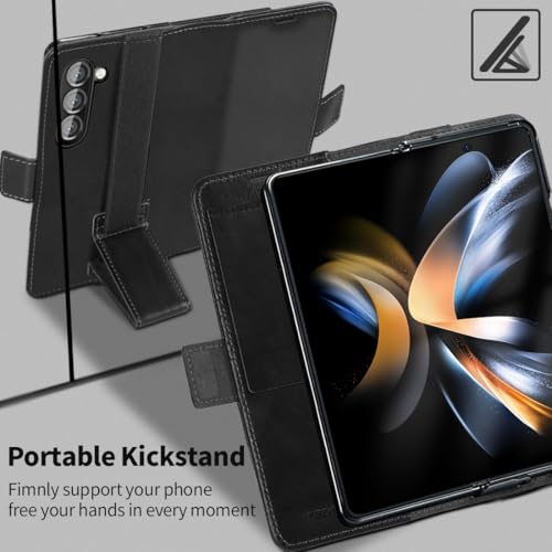 KEZiHOME Genuine Leather Wallet Case for Samsung Galaxy Z Fold 6 Black - color: Black, size: Galaxy Z Fold 6 Case