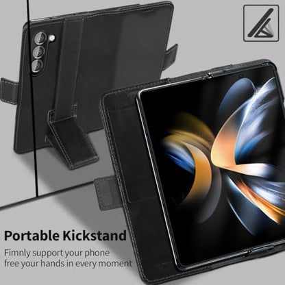 KEZiHOME Genuine Leather Wallet Case for Samsung Galaxy Z Fold 6 Black - color: Black, size: Galaxy Z Fold 6 Case