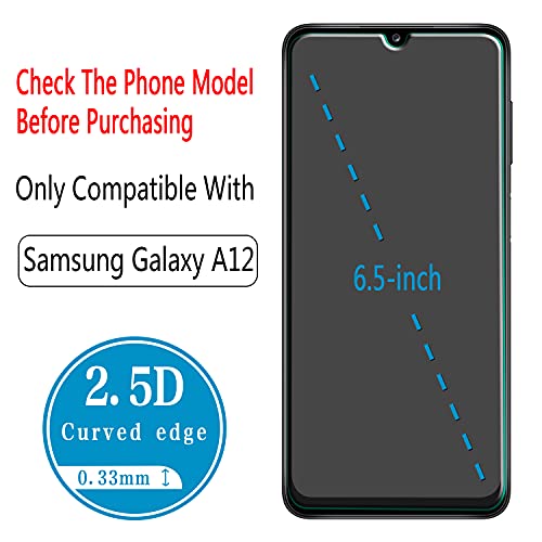 2 Pack Screen Protector for Samsung Galaxy A12 Tempered Glass - color: Clear