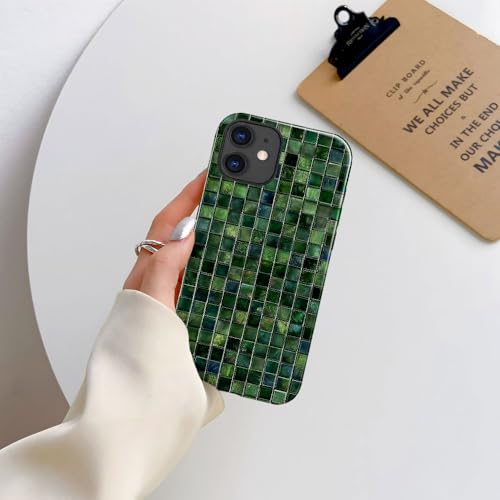 DJSOK Compatible with iPhone 12,Glossy PC Anti-Scratch Shockproof Case - Aesthetic Toned Tiles Green Glass - color: Aesthetic Toned Tiles Green Glass, size: iPhone 12
