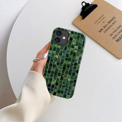 DJSOK Compatible with iPhone 12,Glossy PC Anti-Scratch Shockproof Case - Aesthetic Toned Tiles Green Glass - color: Aesthetic Toned Tiles Green Glass, size: iPhone 12