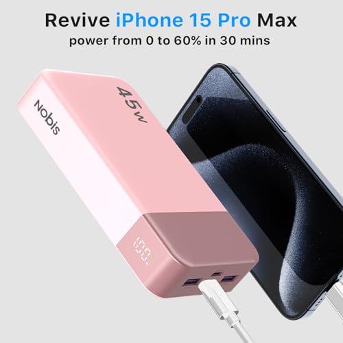 NOBIS Portable Charger 45W 20000mAh Power Bank Fast Charging - color: Pink