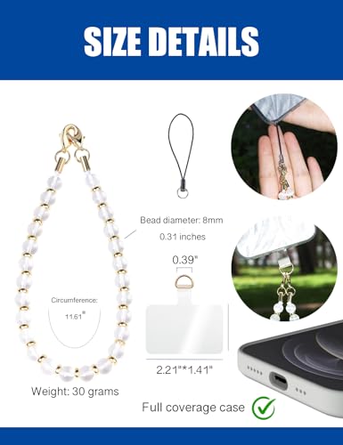 CH.yishi Beaded Phone Charm Wrist Strap with Tether Tab,Camera Lanyard - style: Clear Quartz