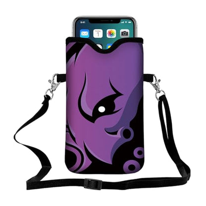 Men Women Neoprene Cell Phone Sleeve Pouch Case Bag with Crossbody Strap/Neck Lanyard 7.5 X 4.3 in (Purple Octopus Pattern) - color: Purple Octopus Pattern