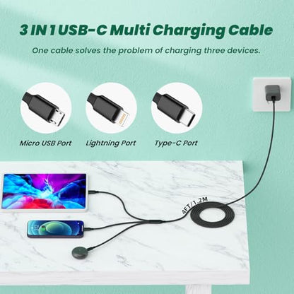 Travel Vacation Essentials 3IN1 USB C Multi Charging Cable, 2Pack 4FT - color: Black