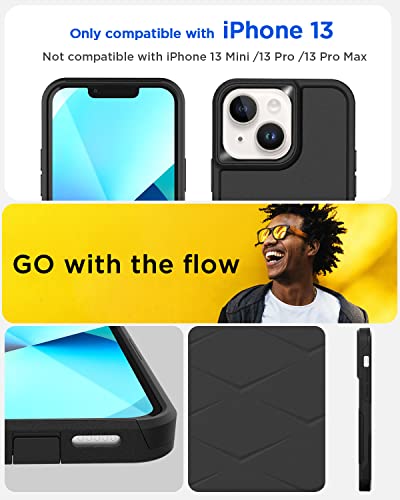 AICase for iPhone 13 Belt Clip Case with Glass Screen Protector,[Compatible MagSafe] Heavy Duty Drop Protection Full Body Rugged Shockproof Military Protective Tough Durable Cover - color: Black with Magsafe+Belt