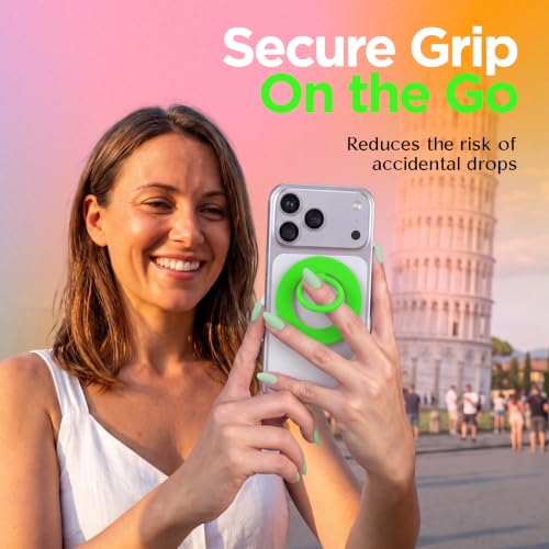 FELONY CASE - Neon Green Ring Grip and Stand - Version 2.0, Improved Stronger Magnet, Magnetic Phone Ring Holder for MagSafe Compatible iPhone 17,16, 15, 14, 13, 12, Pro Max, Air - Drop Protection - color: Neon Green