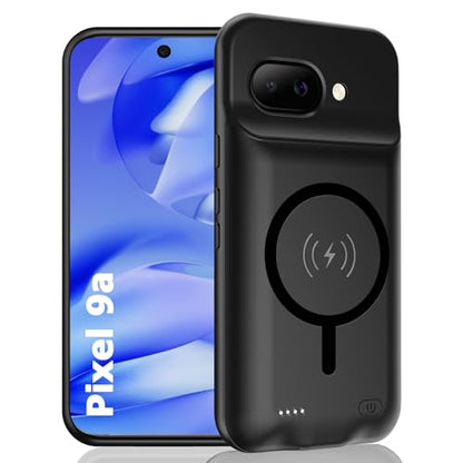 Battery Case for Pixel 9a,10000mAh Portable Protective Smart Wireless Charging Case Support Carplay Compatible with Pixel 9a(6.3 inches) Rechargeable Extended Battery Charger Cover(Black) - size: for Pixel 9a