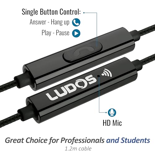 Ludos Clamor Wired Earbuds in-Ear Headphones, 5 Years Warranty, Earphones with Microphone, Noise Isolating Ear Buds for School, Kids, Women, Small Ear - color: Black, style: 3.5 mm