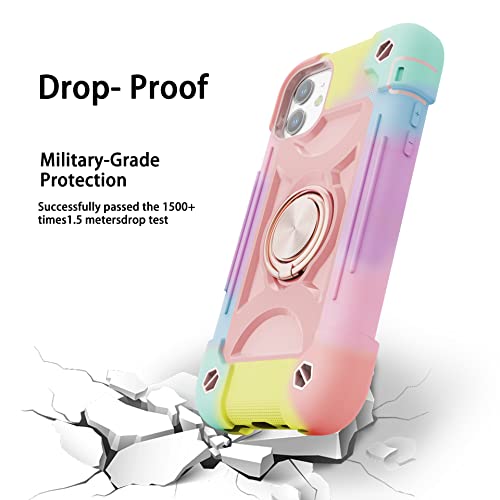 MARKILL Compatible with iPhone 11 Case 6.1 Inch with 360°Rotate Ring Stand, Military Grade Drop Protection Full Body Rugged Heavy Duty Case 3 in 1 Protective Cover - color: Rainbow Pink, size: iPhone 11 6.1"