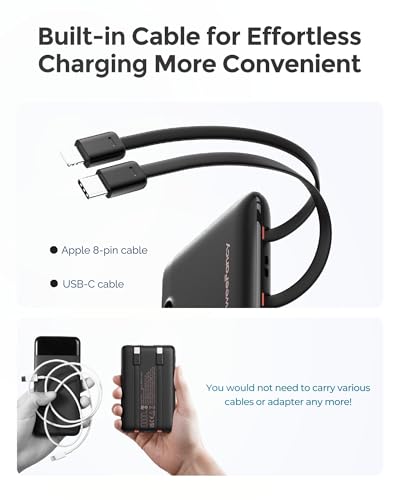 WeeFancy Compact Portable Charger 10000mAh with Built-in Cables - color: Black