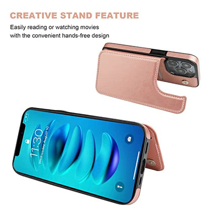 ONETOP for iPhone 14 Pro Max Wallet Case with Credit Card Holder,Rosegold | Kickstand,ID/Cash Holder,Case Wallet with Card Slots,Double Magnetic Clasp,Durable PU Leather Shockproof Cover for Women Men - color: Rose Gold