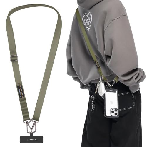 MAGEASY Rover iPhone Lanyard Crossbody with Tether Tab & Attachment Loop, Adjustable Anti Theft Phone Strap for Samsung Google Pixel, 20mm Neck Shoulder Lanyard, Holds 55lb (Dual Clip, Army Green) - color: Army Green, size: Dual Clip