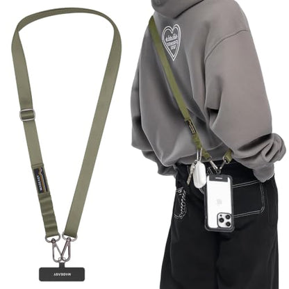 MAGEASY Rover iPhone Lanyard Crossbody with Tether Tab & Attachment Loop, Adjustable Anti Theft Phone Strap for Samsung Google Pixel, 20mm Neck Shoulder Lanyard, Holds 55lb (Dual Clip, Army Green) - color: Army Green, size: Dual Clip