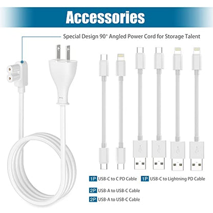AGVEE 140W 7in1 Multi USB Charging Station Organizer Family Block Hub with Multi Cables, 3 Wireless Charger Dock for Pad Phone Cell Phone Android Tablet Multiple Devices, White