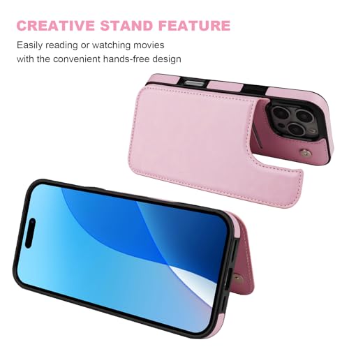 ONETOP for iPhone 16 Pro Max Wallet Case with Credit Card Holder,Pink | Kickstand,ID/Cash Holder,Case Wallet with Card Slots,Double Magnetic Clasp,Durable PU Leather Shockproof Cover for Women Men - color: Pink