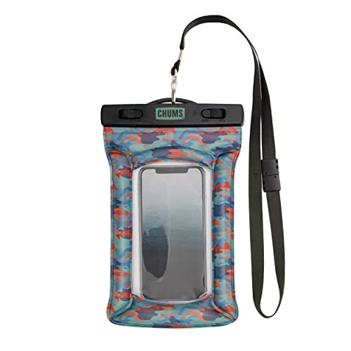 Chums Floating Phone Case with Lanyard, Waterproof (Fish Camo Blue) | Durable Plastic Construction Touchscreen Compatible Pouch Keeps Phone Dry & Afloat
