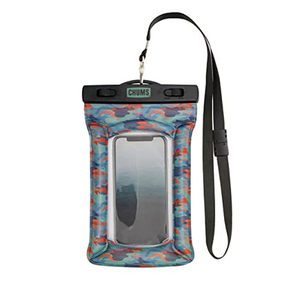 Chums Floating Phone Case with Lanyard, Waterproof (Fish Camo Blue) | Durable Plastic Construction Touchscreen Compatible Pouch Keeps Phone Dry & Afloat
