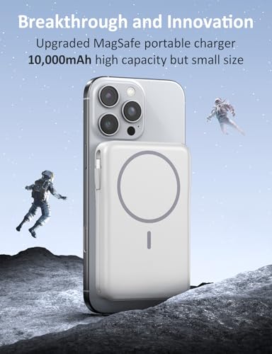 Magnetic Portable Charger 10000mAh, 20W Power Bank with Built in Cable | 20W Fast Charging for Magsafe Battery Pack with LED Display, Travel Essential for iPhone 17/16/15/14/13/12 Pro/Pro Max-White - color: White