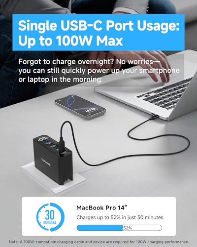 TOPADRE 100W USB C Charger for MacBook，Charger Block with LED Display，Black - color: Black, size: 100W-1Pack