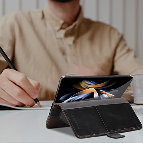 KEZiHOME Genuine Leather Wallet Case for Samsung Galaxy Z Fold 6 - color: Black Brown, size: Galaxy Z Fold 6 Case