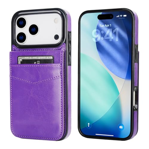 KIHUWEY for iPhone 17 Pro Max Wallet Case Card Holder, Dark Purple | Credit Card Slots, PU Leather, Kickstand, Flip Heavy Duty Protection Cover for Men and Women - color: Dark Purple