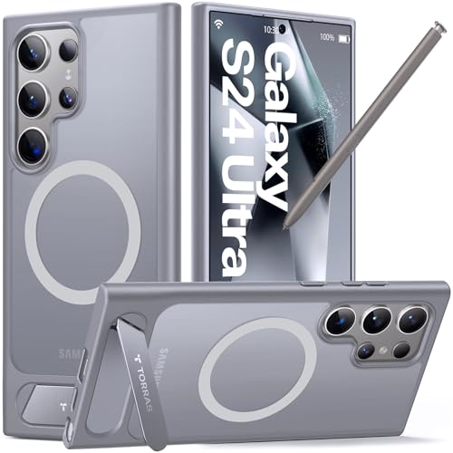 TORRAS Strong Magnetic & Seamless Stand for Samsung Galaxy S24 Ultra Case, Fit for MagSafe, Mil-Grade Drop Protection, Kickstand for Samsung Galaxy S24 Ultra Case, Translucent Back/Gray Edge - color: Gray, size: Galaxy S24 Ultra