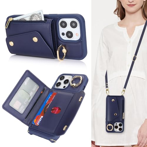 Lipvina Crossbody Wallet Case for iPhone 13 Pro,Dark Blue - color: 09-Dark Blue, size: iPhone 13 Pro 6.1"