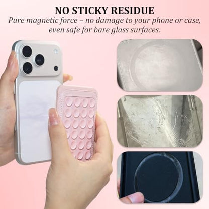 Aiivioll 4-in-1 Magnetic Grip Card Stand for MagSafe, Bare Phone Use, Pink - color: Pink