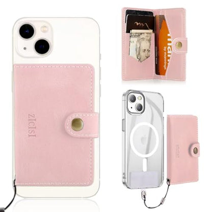 Magnetic Wallet with 5 Card Holders Compatible with MagSafe for iPhone 17/16/15/14 Pro Max/14 Pro/14 Plus/13/12 Series with RFID Protected,Vegan Leather,Pink - color: Pink