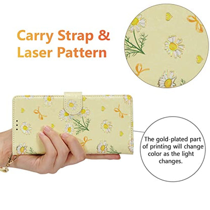 UEEBAI Wallet Case for iPhone 12 Pro Max 6.7 inch, PU Leather Case Kickstand RFID Blocking Flip Case Card Slots Wrist Strap Relief Engraved Pattern Magnetic Closure Flower Folio Case, Yellow Daisy - color: Yellow Daisy, size: iPhone 12 Pro Max 6.7 inch