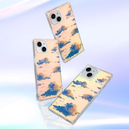 Cute Rectangle Case for iPhone 15 Case, Iridescent Clouds | Twilight Sun Set Sky Pattern Design, Aesthetic Girly Matte Glitter Protective Phone Cover for Women Girls - size: iPhone 15