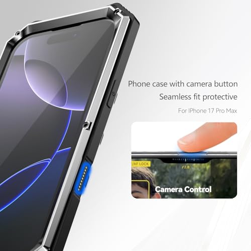 Simicoo Military Metal Heavy Duty Case Compatible with iPhone 17 Pro, Drop Protection Rugged Defender Metal Bumper Screws Phone Cover with Stand Gorilla Glass Camera Cover Full Body Dustproof Silver - color: Silver, size: iPhone 17 Pro