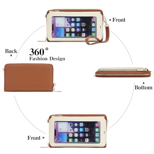 GOIACII Phone Purse Crossbody Bags for Women Small Travel Wallet Touch Screen RFID Blocking - color: A06 White and Brown