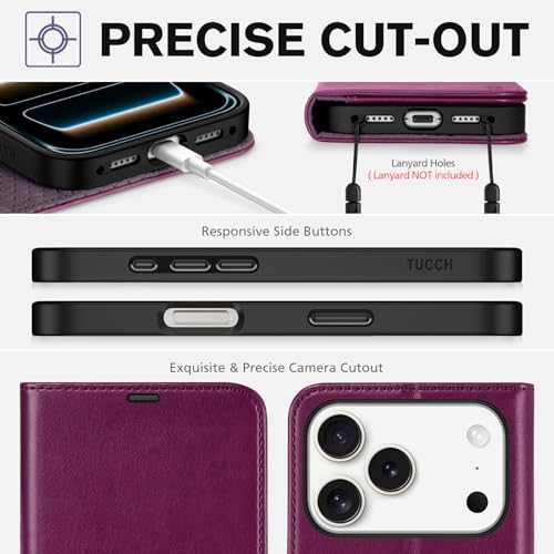 TUCCH Wallet Case for iPhone 17 Pro (6.3") 2025, 4 Card Slots, Plum Purple | RFID Blocking, Viewing Stand, Shockproof TPU Shell, PU Leather, Magnetic Closure, Protective Folio Flip Cover - color: Plum Purple