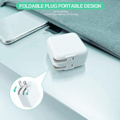 iPad Charger,Fast Charge iPhone,10FT i-Pad Charging Cord, 12W i Pad Charger Fast Charging Block Foldable Portable Travel Plug with Extra Long Lightning Cable Cord Compatible with iPad/iPhone/Airpod - size: 1PACK 10FT