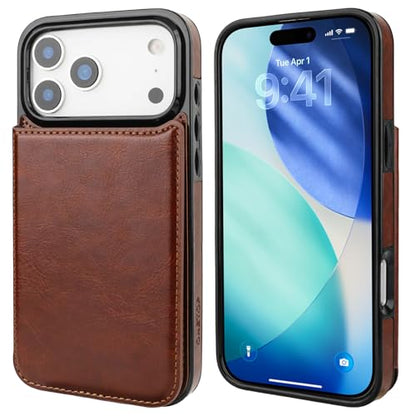 ONETOP for iPhone 17 Pro Max Wallet Case with Credit Card Holder,Brown | Kickstand,ID/Cash Holder,Case Wallet with Card Slots,Double Magnetic Clasp,Durable PU Leather Shockproof Cover for Women Men - color: Brown