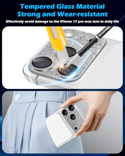 imluckies Compatible with iPhone 17 Pro Max Camera Lens Protector Bling, Ultra HD Tempered Glass Shiny Diamond Camera Plate Sparkle Screen Protection, 9H Anti-Scratch & Easy Install, Glitter Gray - size: 17promax 6.9" Glitter Gray