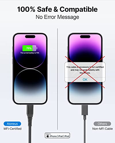 Aioneus iPhone Charger 3ft 2Pack MFi Certified USB A to Lightning Cable - color: Grey, size: 3ft